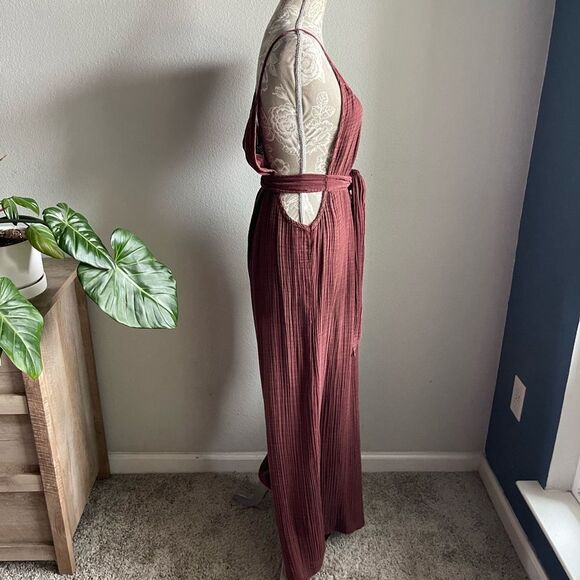 NWT Anthropologie Tie Front Cover Up Jumpsuit in Brown - Picture 4 of 8